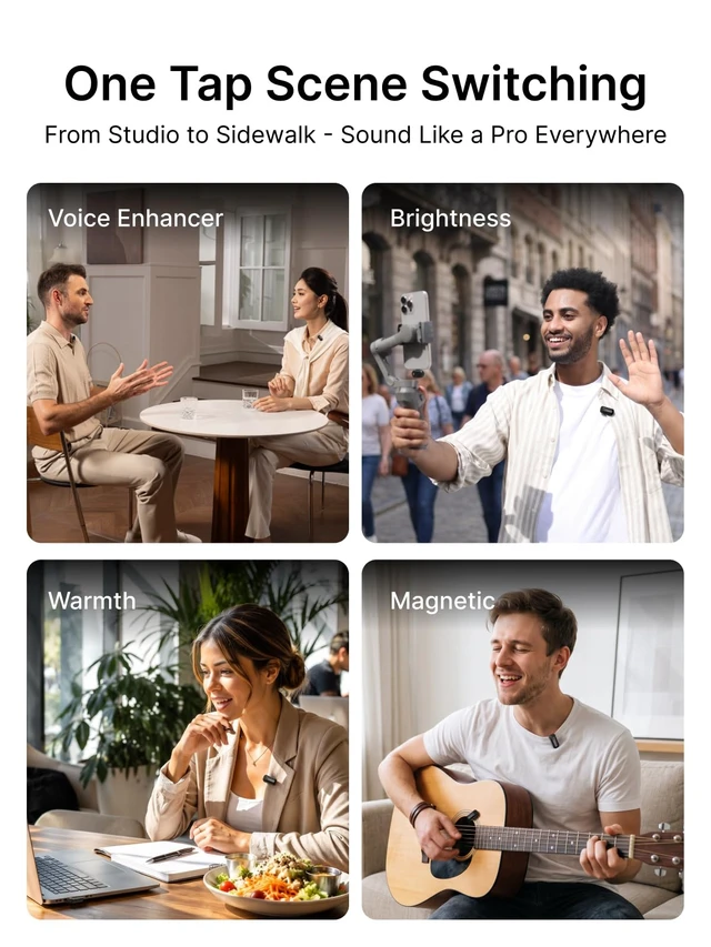 Alt view image 4 of 7 - T1 Mini Pro Wireless Lavalier Microphone for Video Content Creators | USB-C Clip on Lapel Mic for iPhone 17/16/15 Android PC, AI Noise Cancelling, 4EQ,3 Reverb, 328ft, 30H for YouTube Vlog Record