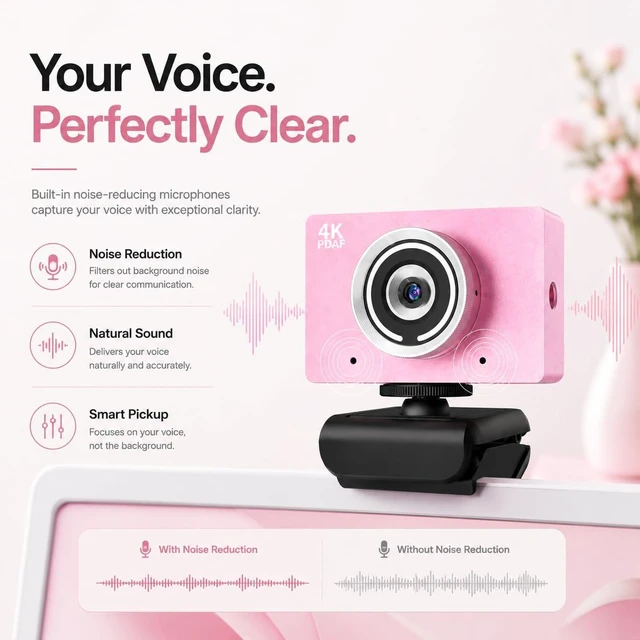Alt view image 4 of 7 - 4K UHD Webcam with Microphone, Auto Focus Streaming Web Camera, Noise Canceling Mic, Auto Light Correction, USB Plug & Play Privacy Cover Webcam for PC Laptop Desktop Zoom Meeting Gaming