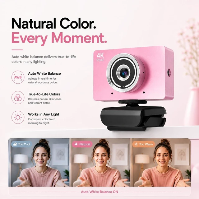 Alt view image 7 of 7 - 4K UHD Webcam with Microphone, Auto Focus Streaming Web Camera, Noise Canceling Mic, Auto Light Correction, USB Plug & Play Privacy Cover Webcam for PC Laptop Desktop Zoom Meeting Gaming