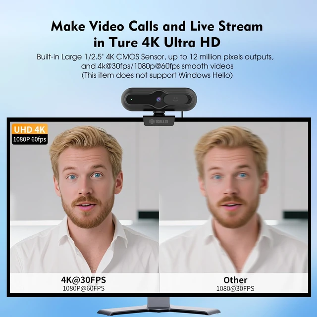 Alt view image 2 of 7 - 4K Webcam for Streaming, 1080P@60FPS, PDAF Autofocus | 12MP, Built-in Mic & Privacy Cover, USB Web Camera for Gaming, Online Meetings and Video Calls