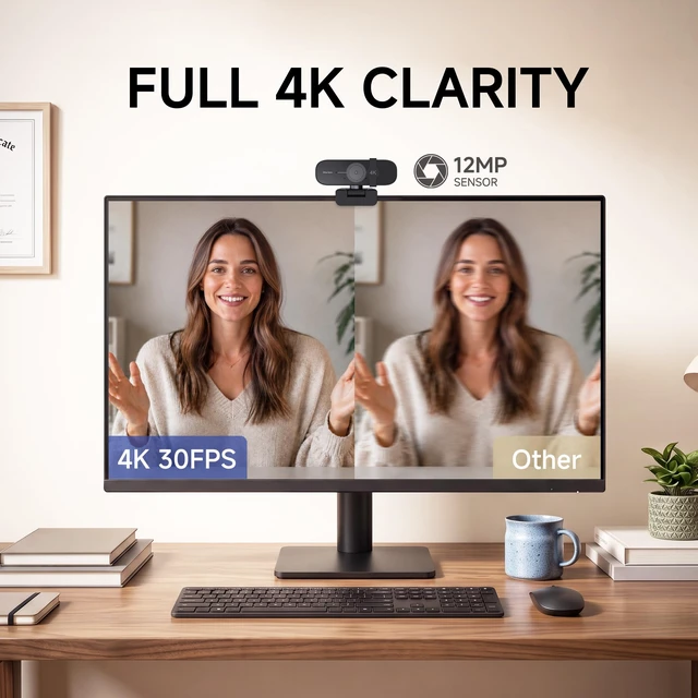 Alt view image 2 of 7 - 4K Webcam for PC, 110° Wide-Angle for Streaming and Meetings | 4K Ultra HD Video, Fast Autofocus, Built-in Microphone, Privacy Cover, Plug-and-Play Setup