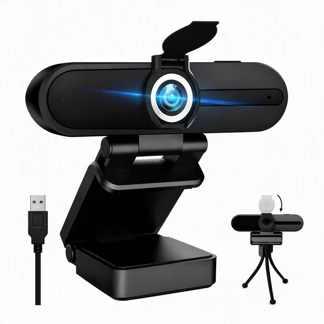 Main image of Webcam 4K 8MP with Microphone&Privacy Cover&Tripod for PC Video Call | 8MP HD Webcam, built-in microphone, USB plug&play, privacy cover, wide angle, tripod, video calling, Recording, Conferencing