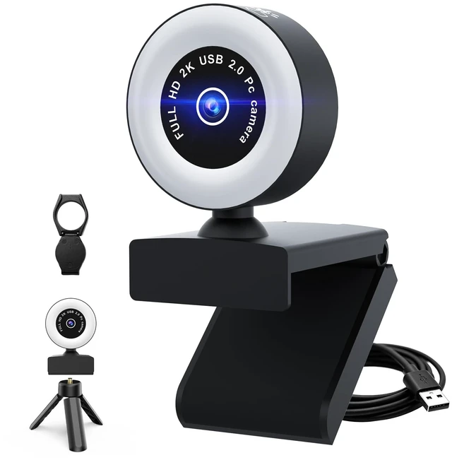 Main image of USB HD 4K Video Webcamwith Ring Ligh and Microphoneand Rotatable Tripod& Privacy Cover for PC, Fast AutoFocuswith Auto White Balance for Video Calls, Live Streaming Gaming & Online Meetings