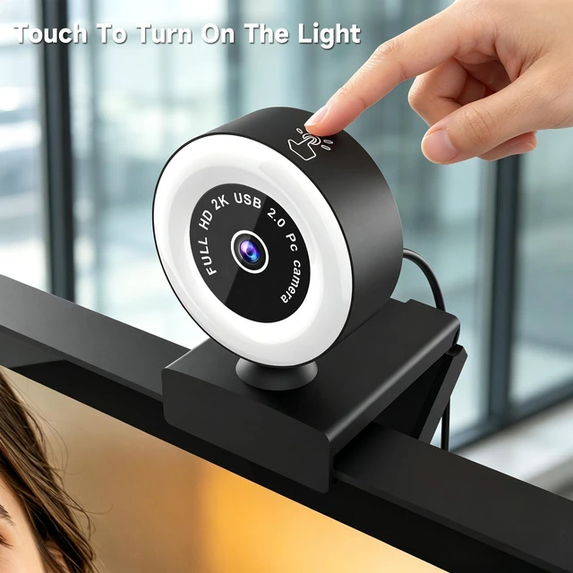 Alt view image 4 of 7 - USB HD 4K Video Webcamwith Ring Ligh and Microphoneand Rotatable Tripod& Privacy Cover for PC, Fast AutoFocuswith Auto White Balance for Video Calls, Live Streaming Gaming & Online Meetings