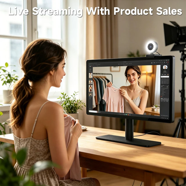 Alt view image 5 of 7 - USB HD 4K Video Webcamwith Ring Ligh and Microphoneand Rotatable Tripod& Privacy Cover for PC, Fast AutoFocuswith Auto White Balance for Video Calls, Live Streaming Gaming & Online Meetings