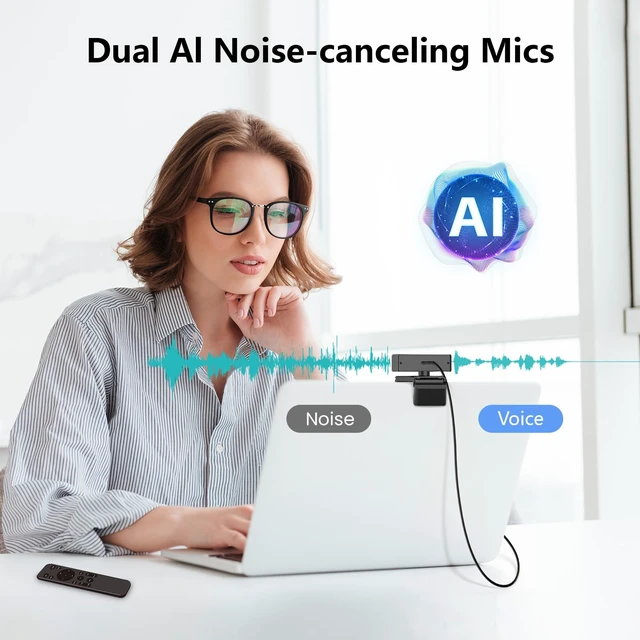 Alt view image 3 of 7 - 4K Webcam with Dual AI Noise-Cancelling Mics Autofocus, Auto Light Correction,120° FOV,Privacy Cover,Plug and Play Computer Camera for Microsoft Teams/Zoom/Google Voice/Skype/Facetime/YouTube,Black
