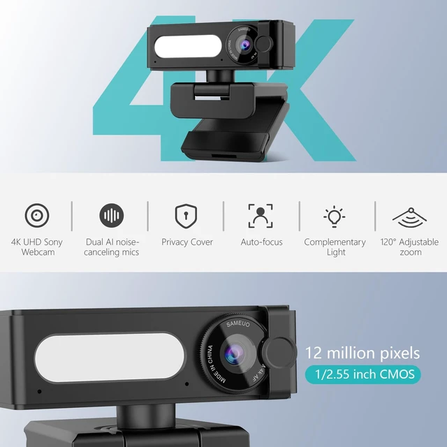 Alt view image 6 of 7 - 4K Webcam with Dual AI Noise-Cancelling Mics Autofocus, Auto Light Correction,120° FOV,Privacy Cover,Plug and Play Computer Camera for Microsoft Teams/Zoom/Google Voice/Skype/Facetime/YouTube,Black