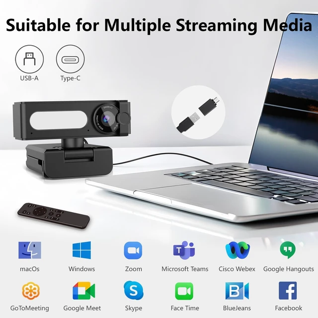 Alt view image 7 of 7 - 4K Webcam with Dual AI Noise-Cancelling Mics Autofocus, Auto Light Correction,120° FOV,Privacy Cover,Plug and Play Computer Camera for Microsoft Teams/Zoom/Google Voice/Skype/Facetime/YouTube,Black