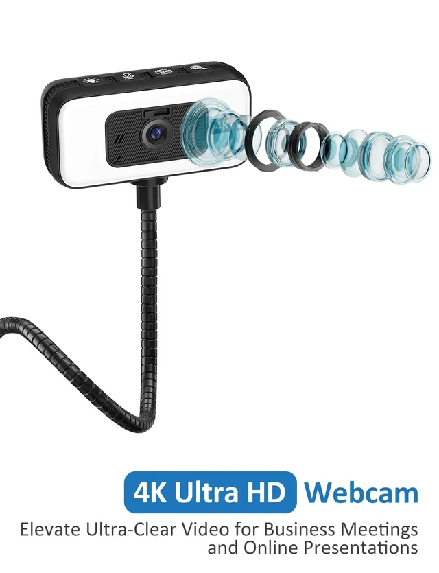 Alt view image 2 of 7 - Webcam for PC, 4K 30 FPS Streaming Camera with Light, for Desktop/Laptop | Computer Webcam with Microphone, Plug and Play USB Web Cam with Bracket, for Zoom Team Google Meet Webex OBS