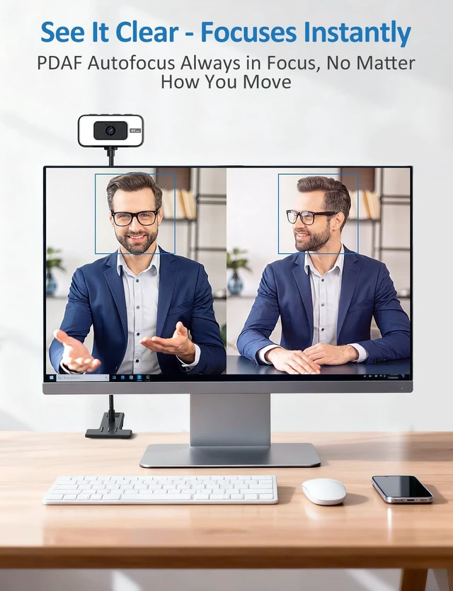 Alt view image 3 of 7 - Webcam for PC, 4K 30 FPS Streaming Camera with Light, for Desktop/Laptop | Computer Webcam with Microphone, Plug and Play USB Web Cam with Bracket, for Zoom Team Google Meet Webex OBS
