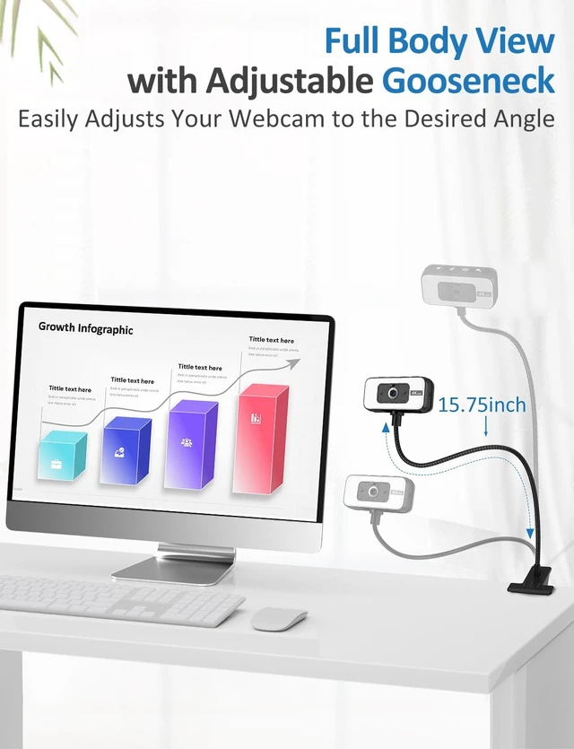 Alt view image 4 of 7 - Webcam for PC, 4K 30 FPS Streaming Camera with Light, for Desktop/Laptop | Computer Webcam with Microphone, Plug and Play USB Web Cam with Bracket, for Zoom Team Google Meet Webex OBS