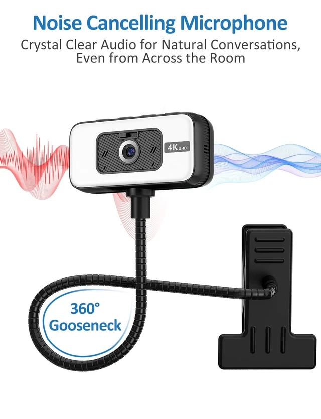 Alt view image 6 of 7 - Webcam for PC, 4K 30 FPS Streaming Camera with Light, for Desktop/Laptop | Computer Webcam with Microphone, Plug and Play USB Web Cam with Bracket, for Zoom Team Google Meet Webex OBS