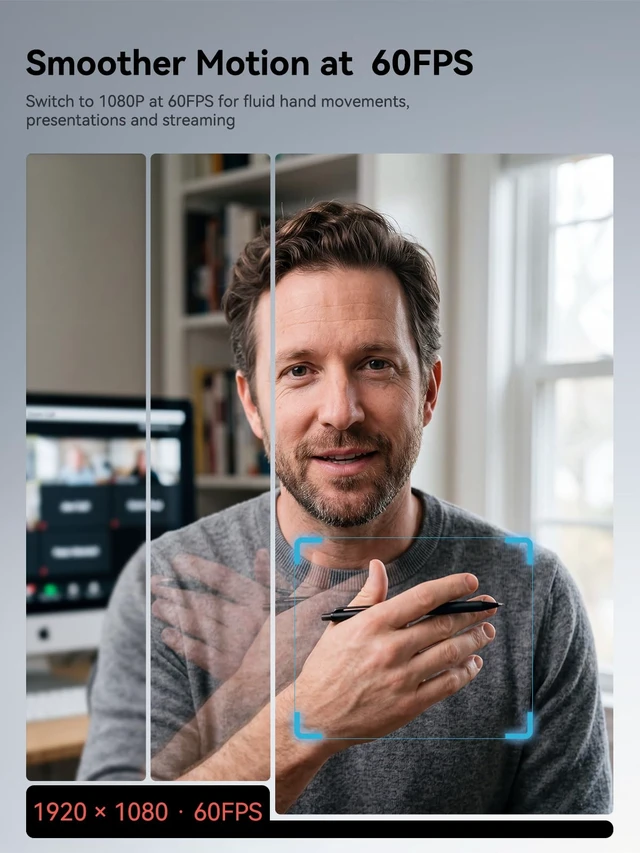 Alt view image 3 of 7 - 4K Webcam for PC, 1/2.5" Sensor, 1080P 60FPS, PDAF Autofocus, 2 Mics | 4K 30FPS, 78° FOV, PDAF Autofocus, Dual Noise-Reducing Mics, Magnetic Privacy Cover, USB-A, Meetings Stream & Online Class