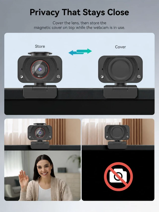 Alt view image 6 of 7 - 4K Webcam for PC, 1/2.5" Sensor, 1080P 60FPS, PDAF Autofocus, 2 Mics | 4K 30FPS, 78° FOV, PDAF Autofocus, Dual Noise-Reducing Mics, Magnetic Privacy Cover, USB-A, Meetings Stream & Online Class