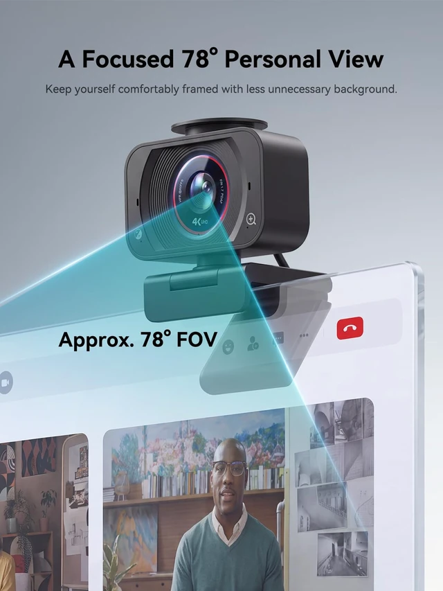 Alt view image 7 of 7 - 4K Webcam for PC, 1/2.5" Sensor, 1080P 60FPS, PDAF Autofocus, 2 Mics | 4K 30FPS, 78° FOV, PDAF Autofocus, Dual Noise-Reducing Mics, Magnetic Privacy Cover, USB-A, Meetings Stream & Online Class
