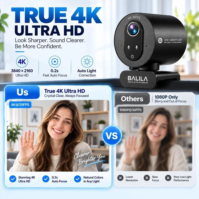 Alt view image 2 of 7 - S900 4K Webcam, PDAF Auto Focus, Dual Noise-Canceling Mics | 77° FOV Streaming Camera for Live Commerce, Gaming, Video Conference