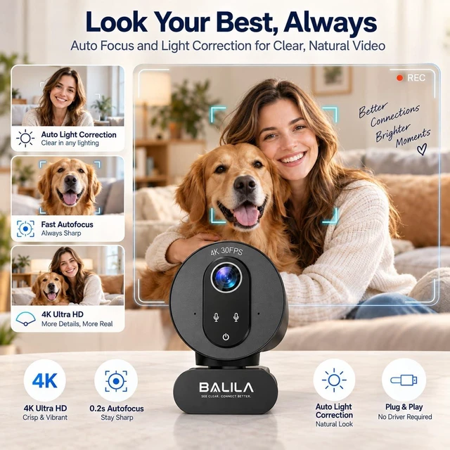 Alt view image 3 of 7 - S900 4K Webcam, PDAF Auto Focus, Dual Noise-Canceling Mics | 77° FOV Streaming Camera for Live Commerce, Gaming, Video Conference