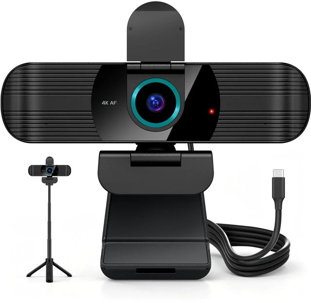Main image of Pro UHD 4K/30fps Webcam with Tripod, External USB-C Camera for PC/Laptop | Dual noise-cancelling mics | Auto-focus | Wide-angle | Low-light correction | 360° rotation | CMOS sensor | Plug and Play