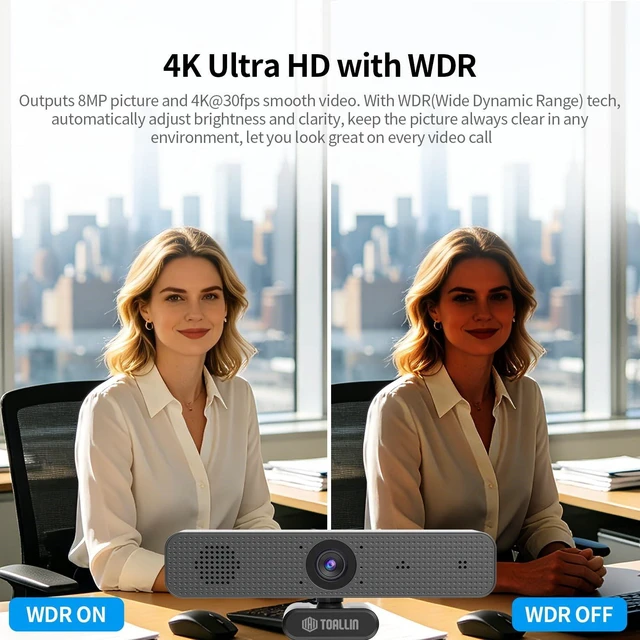 Alt view image 3 of 7 - 4K All-in-One Webcam with Microphones and Speaker, AI Auto Framing | 5X Zoom, Touch Control, WDR/HDR, Video Bar, Conference Room Camera for Meetings, Streaming, Video Calls