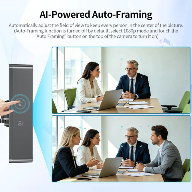 Alt view image 4 of 7 - 4K All-in-One Webcam with Microphones and Speaker, AI Auto Framing | 5X Zoom, Touch Control, WDR/HDR, Video Bar, Conference Room Camera for Meetings, Streaming, Video Calls