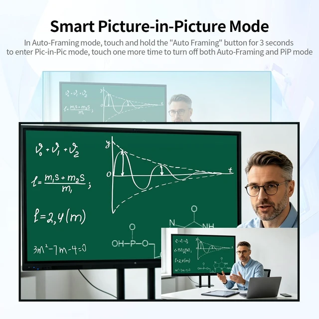 Alt view image 5 of 7 - 4K All-in-One Webcam with Microphones and Speaker, AI Auto Framing | 5X Zoom, Touch Control, WDR/HDR, Video Bar, Conference Room Camera for Meetings, Streaming, Video Calls