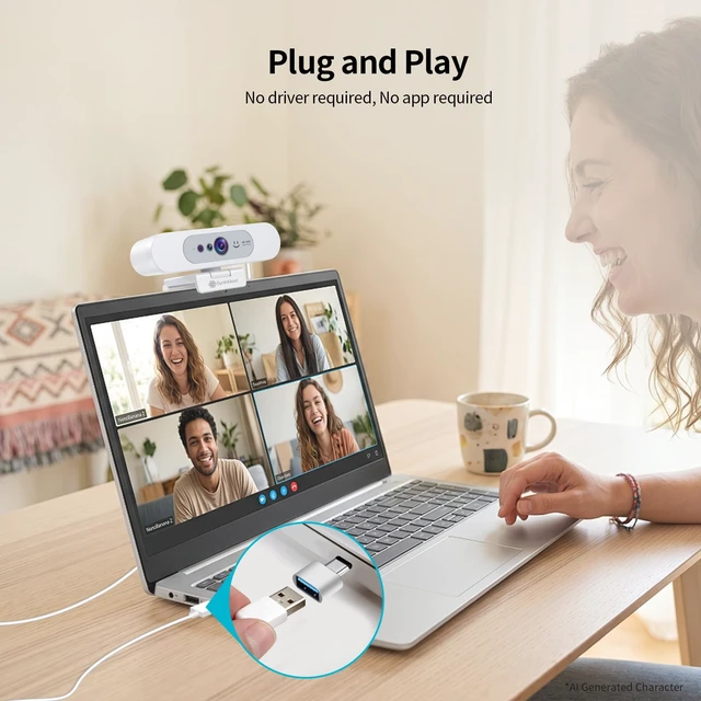 Alt view image 5 of 7 - 4K Webcam for PC, Compatible with Windows Hello, 8.3MP UHD 1/2.55 CMOS | Facial Recognition Camera, Built-in Noise-reducing Microphone, Sliding Privacy Cover, USB Webcam