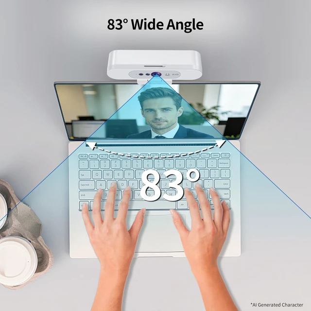 Alt view image 7 of 7 - 4K Webcam for PC, Compatible with Windows Hello, 8.3MP UHD 1/2.55 CMOS | Facial Recognition Camera, Built-in Noise-reducing Microphone, Sliding Privacy Cover, USB Webcam