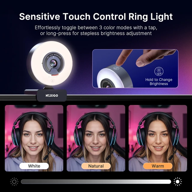 Alt view image 3 of 7 - N960E Plus 4K Webcam with Ring Light & RF Remote, ToF Autofocus, OSD Menu, 1080p 60FPS, 4X Digital Zoom, Noise-Canceling Mics, Privacy Cover, USB Web Camera for Streaming, Video Calls& Meetings