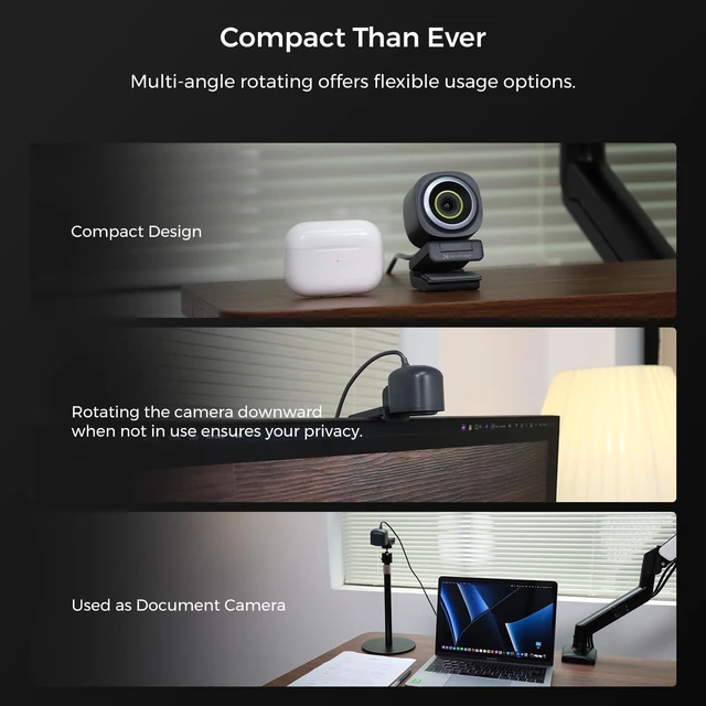 Alt view image 7 of 7 - 4K Webcam for PC with AI Auto Framing and Noise-Canceling Mic | Autofocus, 45°-95° Adjustable FOV, Plug & Play, Software Control, 4K for Streaming, Video Calls and Content Creation