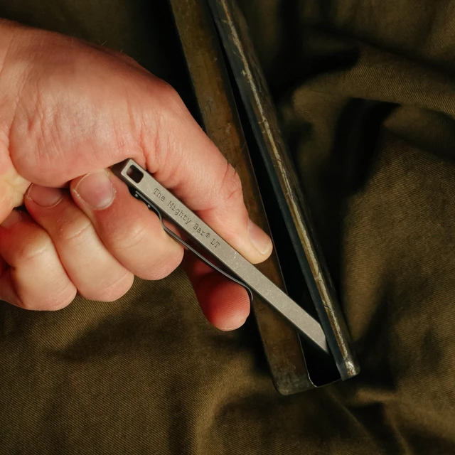 Alt view image 3 of 7 - The Mighty Bar LT, Long Titanium Edition Pry Bar Tool, Stainless Steel Pocket Clip for EDC Made by Gear Spool