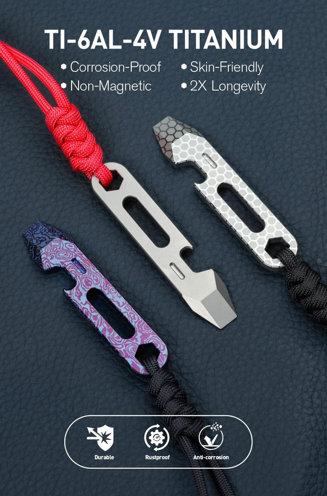 Alt view image 2 of 7 - Titanium EDC Pry Bar with Bottle Opener, Wrench & Ruler, OLT03 | 4-in-1 Multitool, Keychain Prybar Tool, Ultra-Light Pocket Pry Tool for Everyday Carry & Outdoor, Damascus Purple