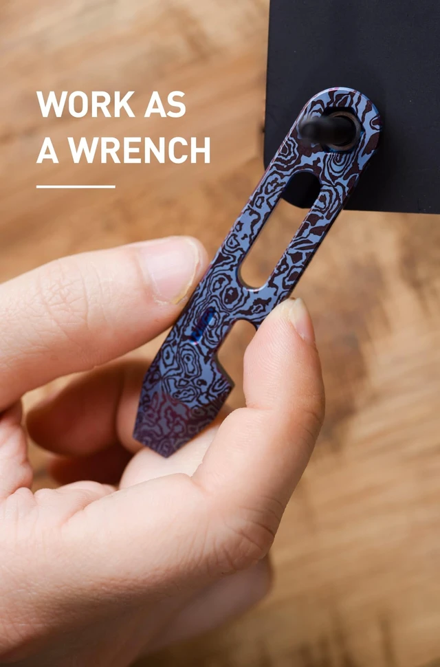 Alt view image 4 of 7 - Titanium EDC Pry Bar with Bottle Opener, Wrench & Ruler, OLT03 | 4-in-1 Multitool, Keychain Prybar Tool, Ultra-Light Pocket Pry Tool for Everyday Carry & Outdoor, Damascus Purple