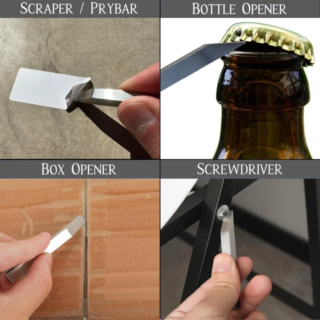 Alt view image 3 of 6 - EDC Pry Bar 2 Pack - Heavy Duty Mini Stainless Steel Keychain Prybar - Mighty Miniature Portable Multitool, Screwdriver, Bottle Opener, & Box Opener