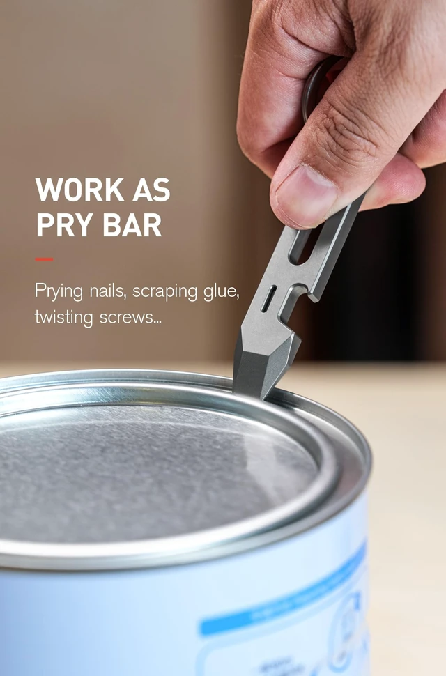 Alt view image 2 of 7 - Titanium EDC Pry Bar with Bottle Opener, Wrench & Ruler, OLT03 | 4-in-1 Multitool, Keychain Prybar Tool, Ultra-Light Pocket Pry Tool for Everyday Carry & Outdoor, Gunmetal Grey