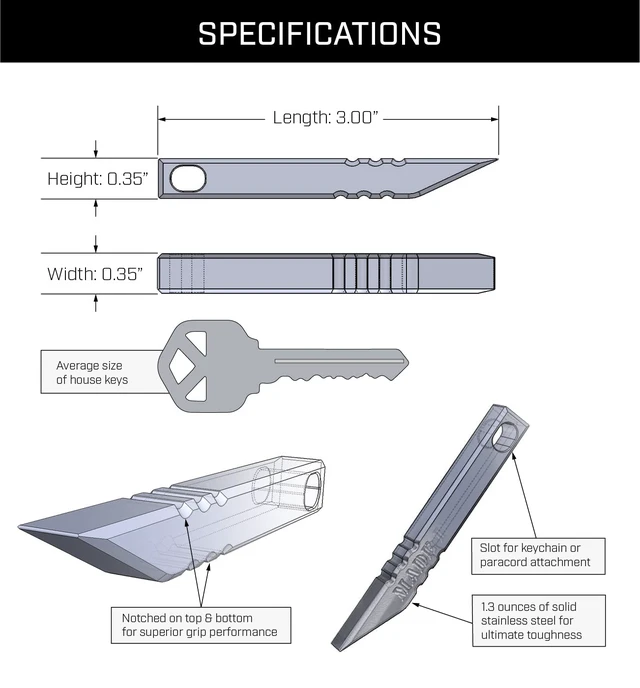 Alt view image 6 of 7 - Rhino Bar EDC Stainless Steel Mini Pry Bar Tool, Stainless | Keychain-ready design; screwdriver tip; box-opening edge; minimalist pocket profile; durable everyday utility