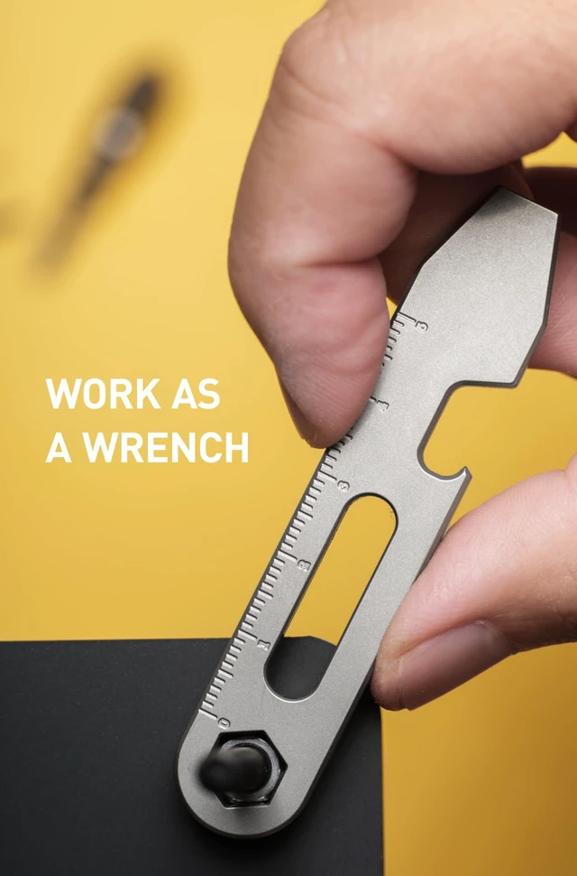Alt view image 5 of 7 - Titanium EDC Pry Bar with Bottle Opener, Wrench & Ruler, OLT03 | 4-in-1 Multitool, Keychain Prybar Tool, Ultra-Light Pocket Pry Tool for Everyday Carry & Outdoor, Gunmetal Grey