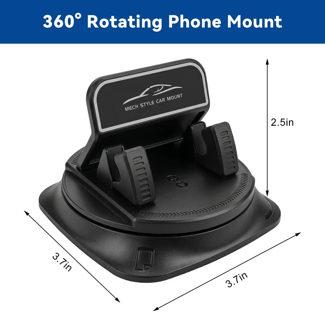 Alt view image 2 of 6 - 360 Degree Rotation Dashboard Phone Holder for Car, Auto Dash Cell Phone Holder with Anti-Slip Grips, One-Hand Operation Vehicle Navigation Bracket for Most Smartphones