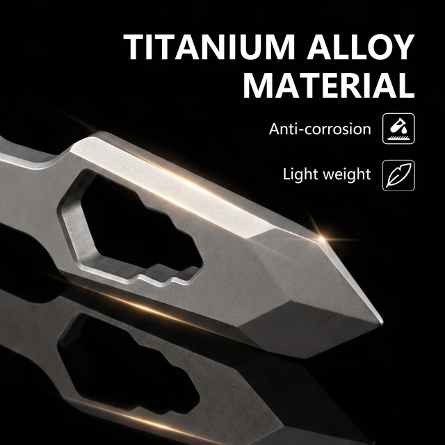 Alt view image 3 of 7 - Titanium EDC Pry Bar Multitool, Mini Keychain Prybar Tool with Box Opener, Small Pocket Crowbar Tool