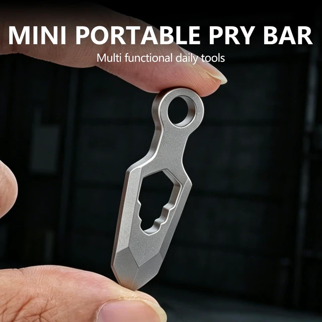 Alt view image 6 of 7 - Titanium EDC Pry Bar Multitool, Mini Keychain Prybar Tool with Box Opener, Small Pocket Crowbar Tool