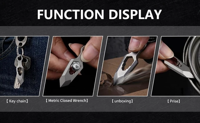 Alt view image 7 of 7 - Titanium EDC Pry Bar Multitool, Mini Keychain Prybar Tool with Box Opener, Small Pocket Crowbar Tool