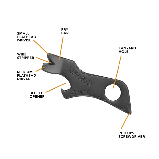 Alt view image 2 of 6 - Shard 7-in-1 EDC Keychain Multitool, Bottle Opener, Pry Bar, Black | 7-in-1 compact keychain tool, wire stripper, screwdriver, bottle opener, everyday carry, gifts for men