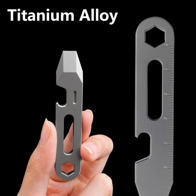 Alt view image 5 of 7 - 4-in-1 Titanium EDC Pry Bar Multitool with Bottle Opener, Hex Wrench & Ruler, Keychain Pocket Pry Tool for Everyday Carry, Camping & Outdoor Gear