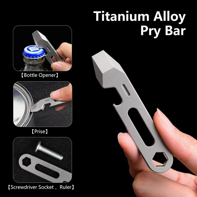 Alt view image 3 of 7 - 4-in-1 Titanium EDC Pry Bar Multitool with Bottle Opener, Hex Wrench & Ruler, Keychain Pocket Pry Tool for Everyday Carry, Camping & Outdoor Gear