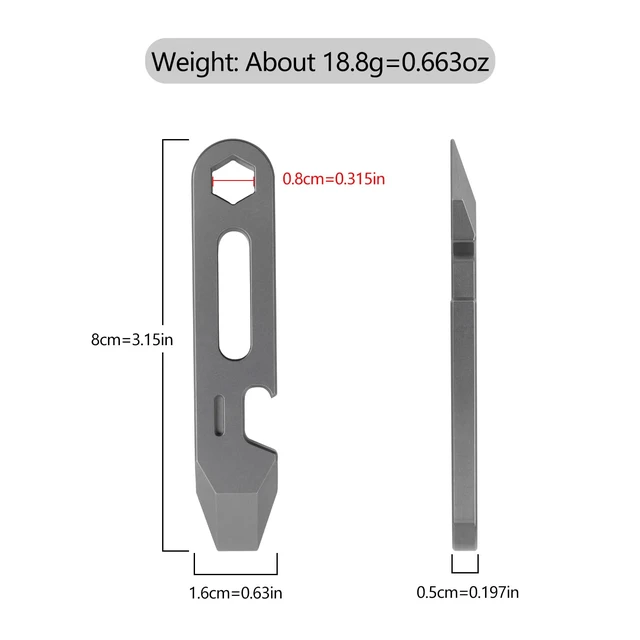 Alt view image 2 of 7 - 4-in-1 Titanium EDC Pry Bar Multitool with Bottle Opener, Hex Wrench & Ruler, Keychain Pocket Pry Tool for Everyday Carry, Camping & Outdoor Gear