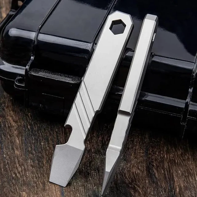 Alt view image 6 of 6 - Titanium EDC Pry Bar Tool 4 Pocket Prybar with Bottle Opener, Flathead Screwdriver, Box Opener & Scraper Compact Multi Tool for Everyday Carry