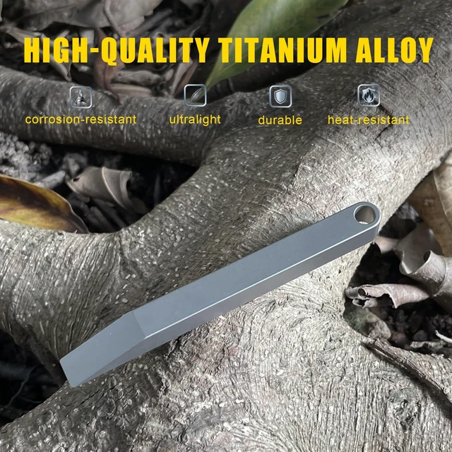 Alt view image 3 of 7 - Titanium EDC Pry Bar, Pocket Tool for Prying, Scraping & Flathead Screws | Bottle Opener, Can Prier, Scraper, Screwdriver, Lightweight, Pocket Size, Keychain Ring, Daily Carry, 2.9in, 0.47oz