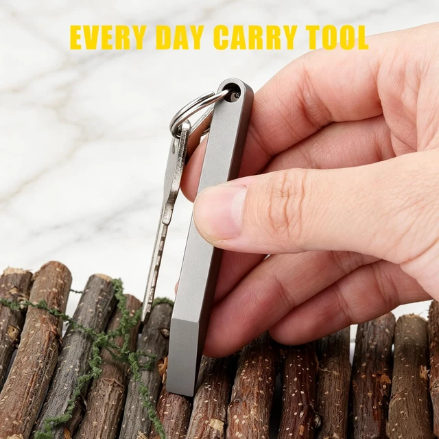 Alt view image 5 of 7 - Titanium EDC Pry Bar, Pocket Tool for Prying, Scraping & Flathead Screws | Bottle Opener, Can Prier, Scraper, Screwdriver, Lightweight, Pocket Size, Keychain Ring, Daily Carry, 2.9in, 0.47oz