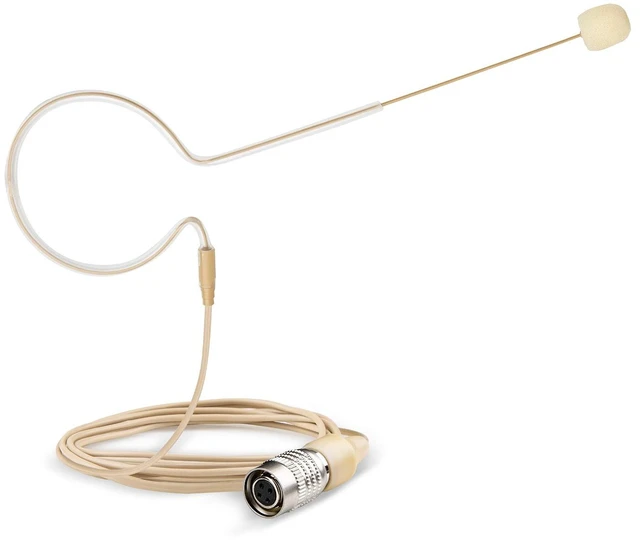 Main image of Headset Headworn Microphone - Hirose 4 Pin Plug Head Microphone for Audio Technica Wireless System & Bodypack Transmitter Beige Single Earhook Omnidirectional Headset Head Mic