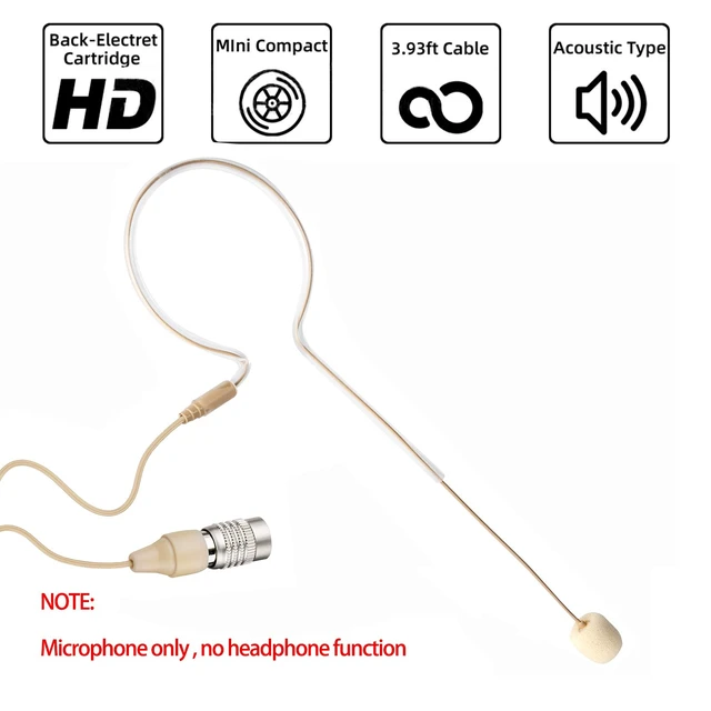 Alt view image 2 of 7 - Headset Headworn Microphone - Hirose 4 Pin Plug Head Microphone for Audio Technica Wireless System & Bodypack Transmitter Beige Single Earhook Omnidirectional Headset Head Mic