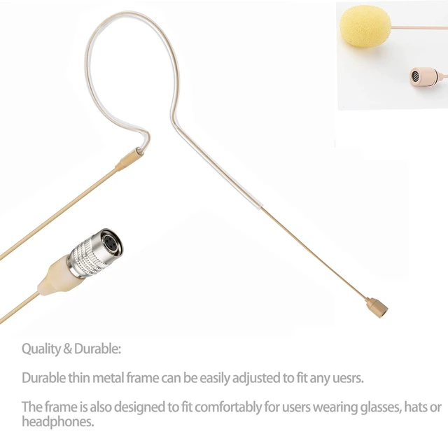 Alt view image 4 of 7 - Headset Headworn Microphone - Hirose 4 Pin Plug Head Microphone for Audio Technica Wireless System & Bodypack Transmitter Beige Single Earhook Omnidirectional Headset Head Mic